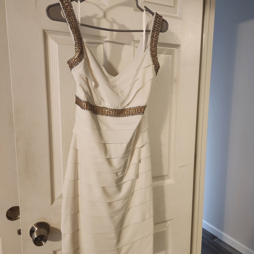 White House Black Market White Dress with Gold Details